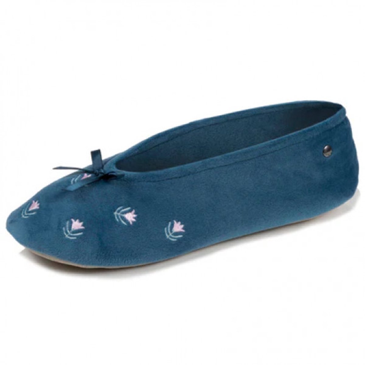 Isotoner Dames Ballerina Pantoffel Bleu Canard Fleurs Blauw 41-42