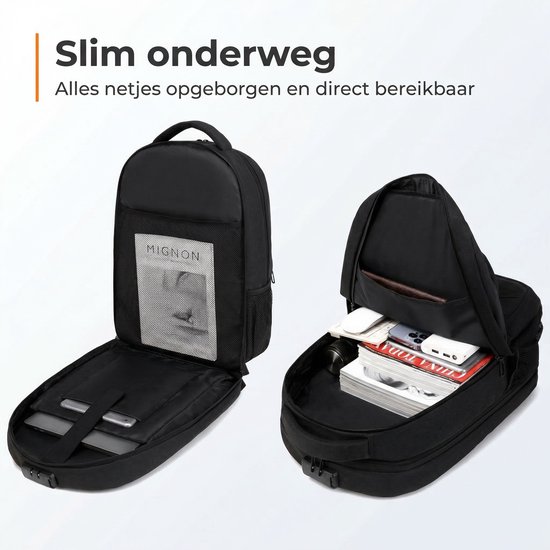 Sac à dos étanche antivol avec station de charge USB - Sac pour ordinateur portable jusqu'à 17 pouces - pour femme et homme - Zwart de Zedar