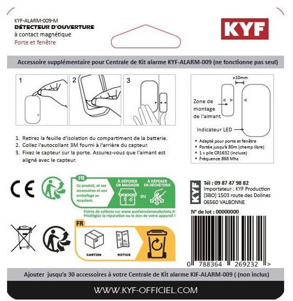 Kyf – ALARM-009 – Deur-/Raamsensor – 868 MHz – Wit