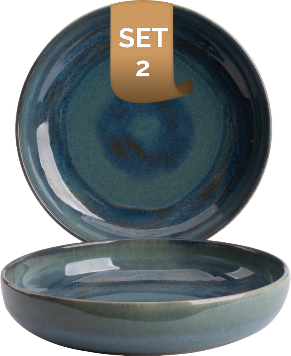 Palmer Bord diep Miami 22 cm Groen Stoneware 2 stuks