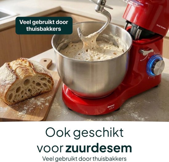 Keukenmachine - Keukenrobot foodprocessor - Bakken en mixen - Krachtige 2000W motor - 62L kom - Rood van Merkloos — afbeelding 2