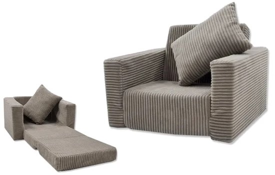 Kinderstoel Zitbank Opvouwbaar Zachte Puf voor Kinderen, Multifuntionele Relaxstoel en Matras, beige van Merkloos — afbeelding 3