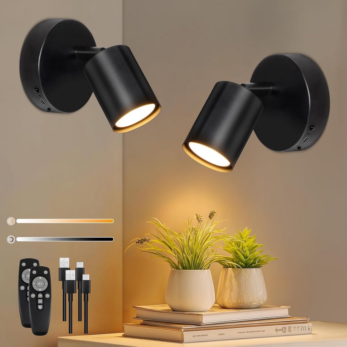 Draadloze Wandlampen - Oplaadbare Lampen - Sfeerverlichting Binnen - 3 Kleuren Instelbaar 