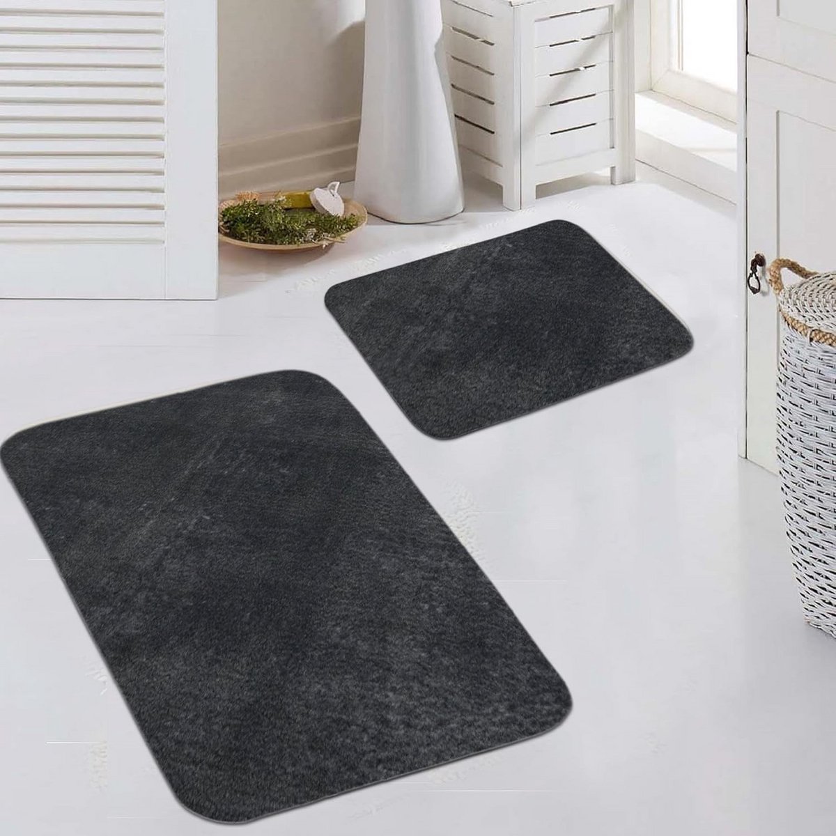 Badmatten set 2-delig antraciet 50x60 cm + 60x100 cm – zacht, antislip, voor vloerverwarmi