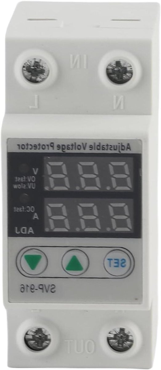 Cocoplus -Regelbare Enkelfasige Spanningsbeveiliging voor Over- en Onderspanning - Spanningsbeveiliging - 230V - Elektriciteit - Beveiligingssysteem - 40A - Geschikt voor Thuisgebruik - Wit - Enkelfasige Beveiligingsscircuit