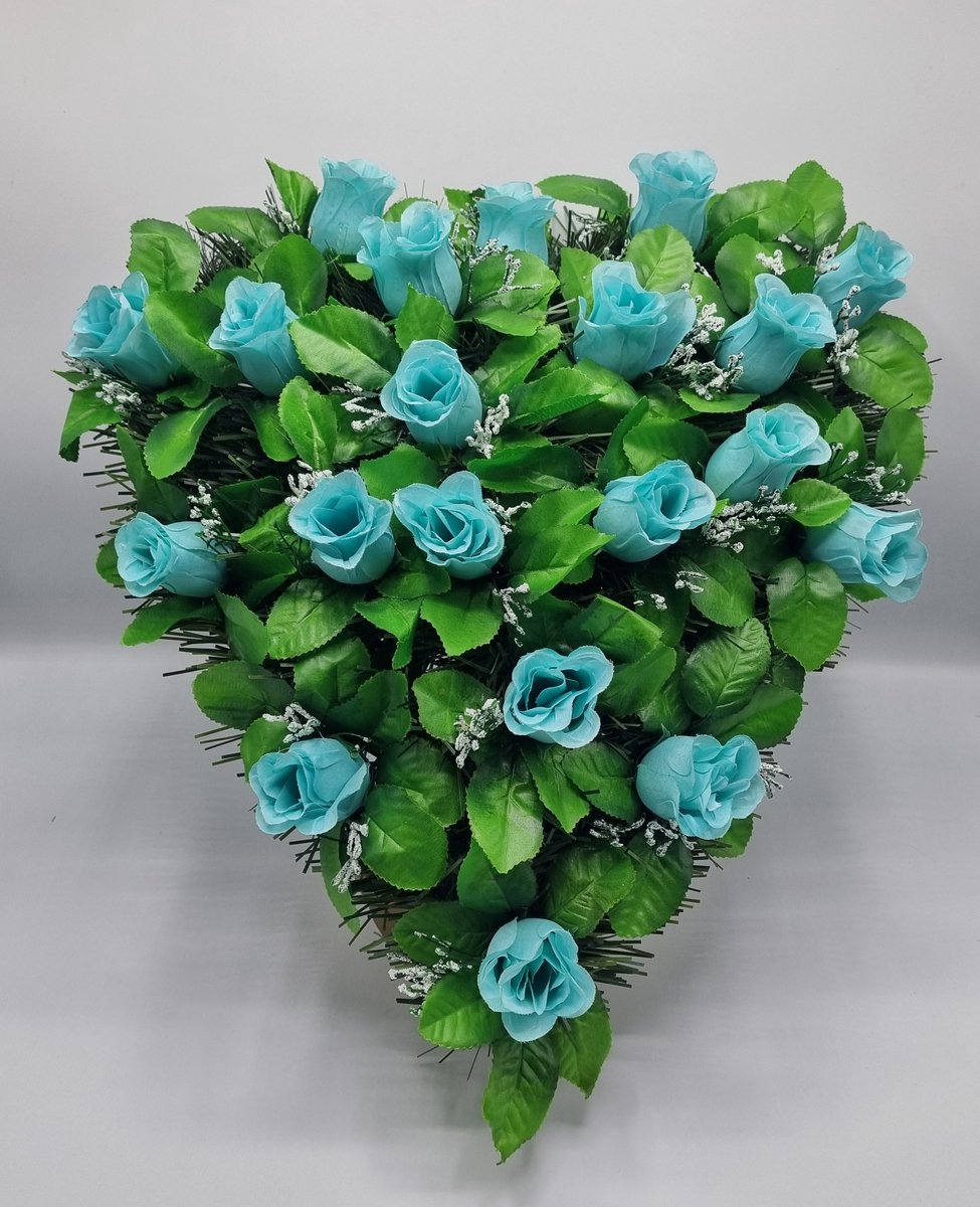 Bloemstuk - W847-57 - Hart - Roos - Blauw - 40cm - Verzwaard - Buigzaam - Grafdecoratie