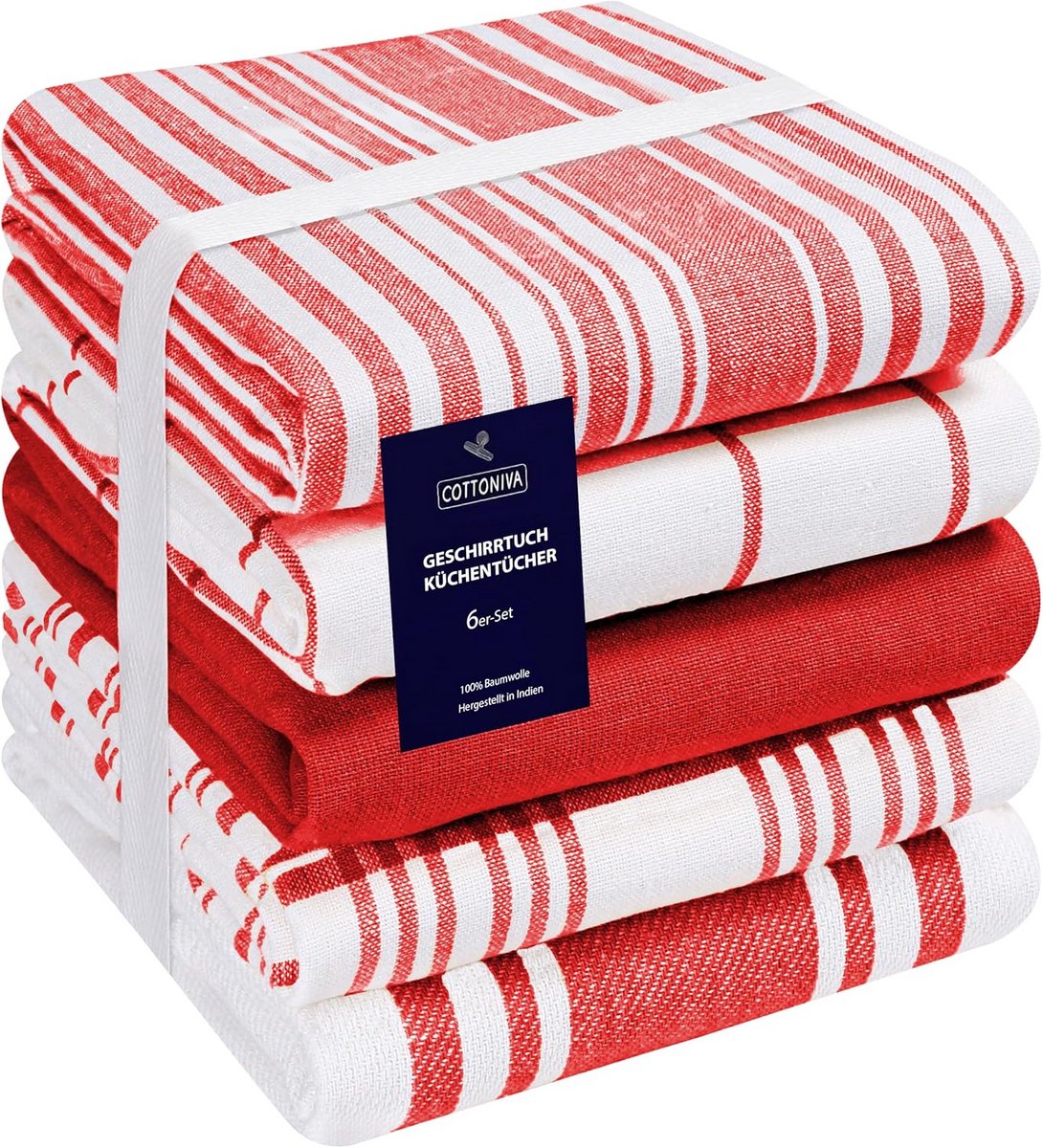 5 theedoeken 100% puur katoen 40 x 70 cm rood