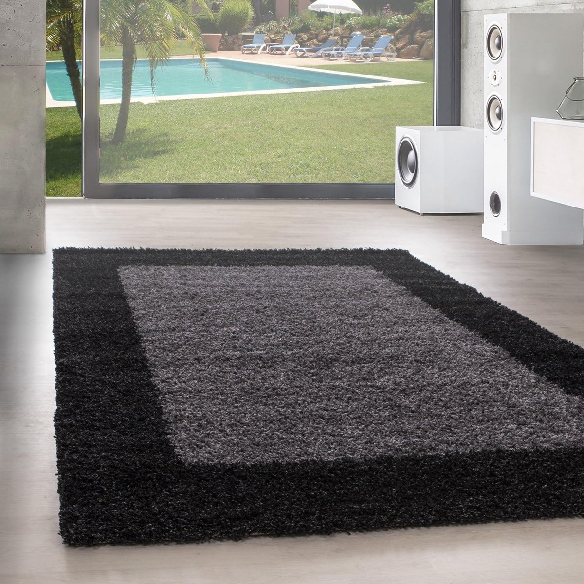 Hoogpolig Vloerkleed met Rand Zwarte Rand 200x290 cm Modern Tapijt voor Woonkamer