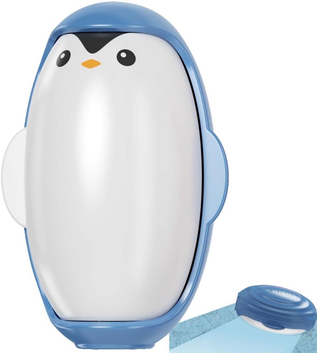 Herbruikbare pluisrol afwasbaar - pinguïn - dierenharen verwijderaar voor kleding en stoffering (blauw)
