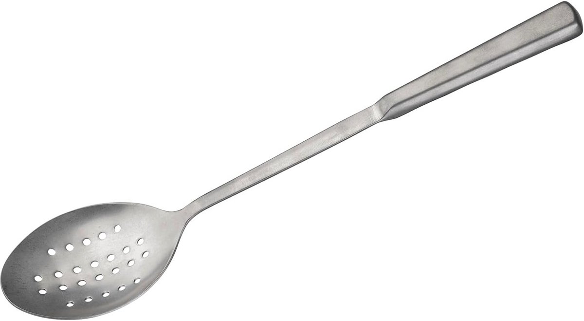 Geperforeerde serveerlepel 9,5 cm handvat 23,5 cm vintage look roestvrij staal