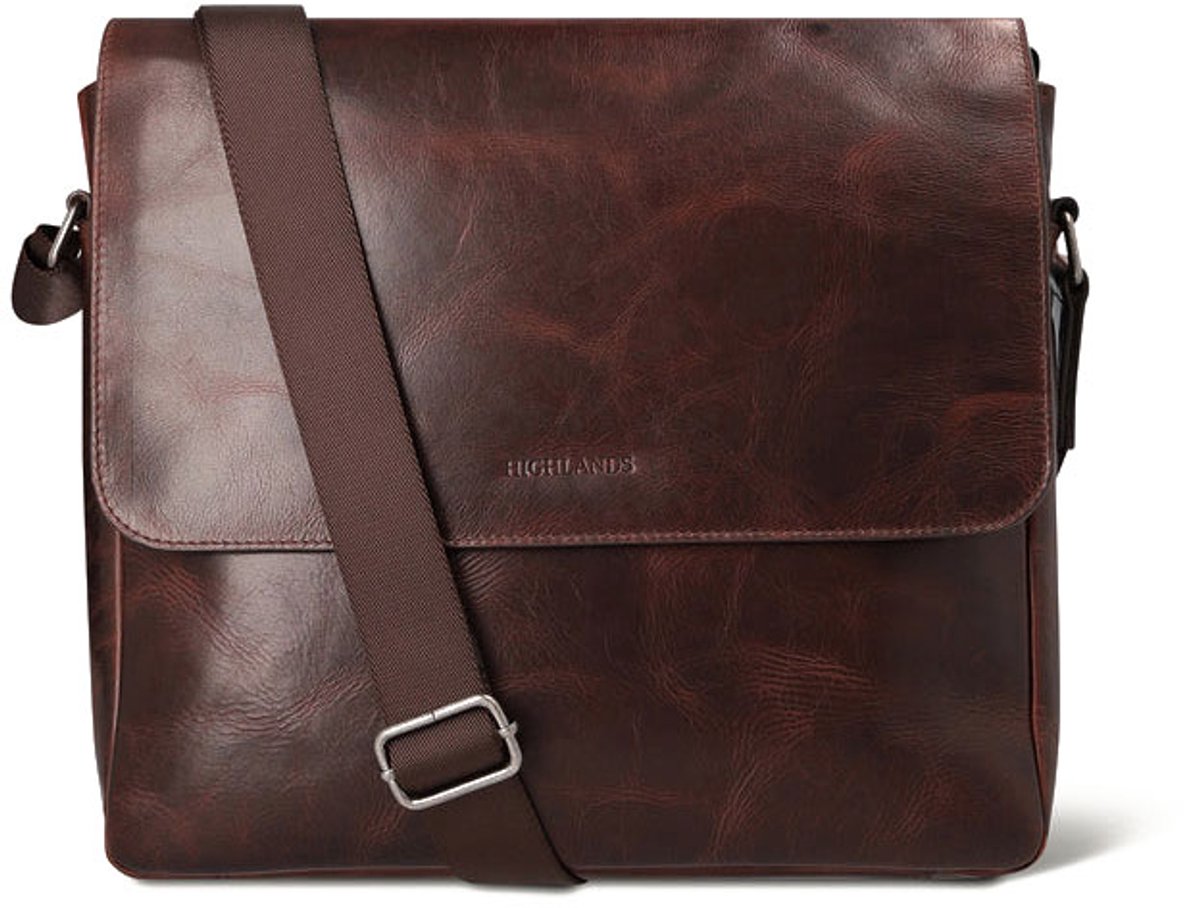 Highlands Leather Lewis Schoudertas – Premium Leren Laptoptas – Handgemaakt & Duurzaam – Professioneel, Elegant & Functioneel – Geschikt voor 13,5 inch Laptop – 34x29x6,5 cm – Donkerbruin