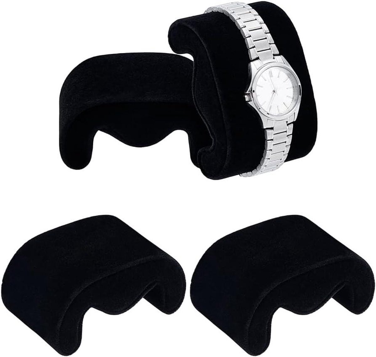 Allecta - Kussens voor sieradenhorlogebehuizingen - Horlogekussens fluweel - 4 stuks - Zwart - Displaykussen - Vervanging voor armband - Geschikt voor horlogekast - M-vorm