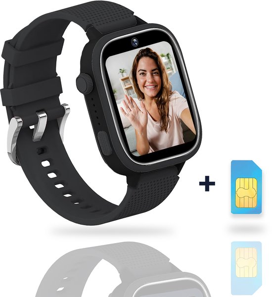 AngelTech Ultra GPS Horloge Kind Met Simkaart 4G – SOS knop – Smartwatch Kinderen – Whatsapp - HD Camera en Videobellen – Smartwatch Kind – GPS Tracker Kind – Smartwatch Kids - Elke polsmaat - Zwart