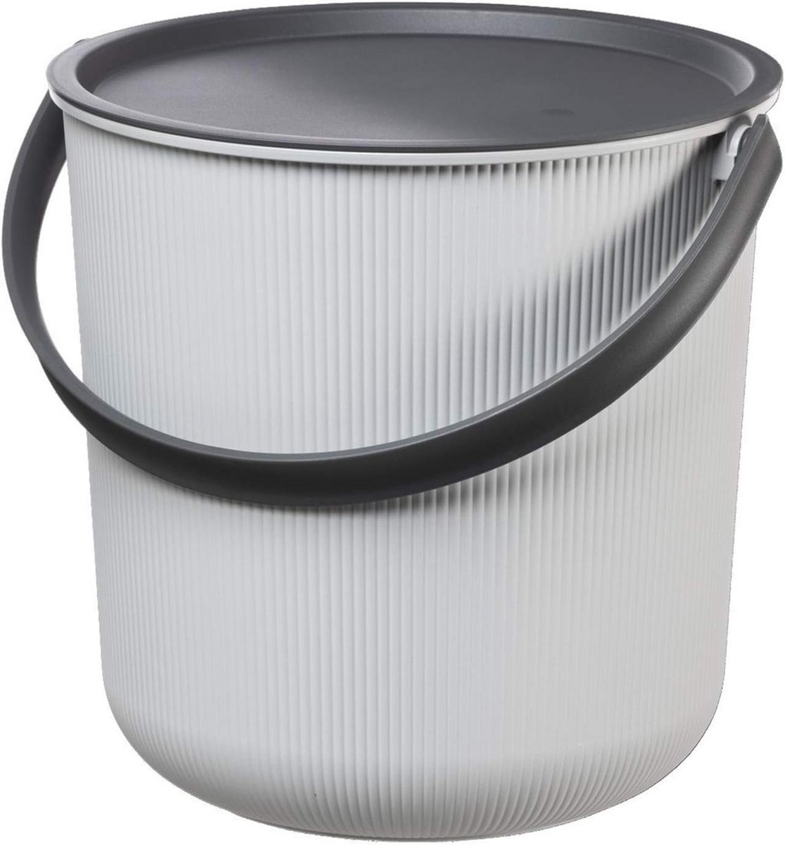 Emmer met handvat en deksel gerecycled kunststof 10 liter grijs/zwart