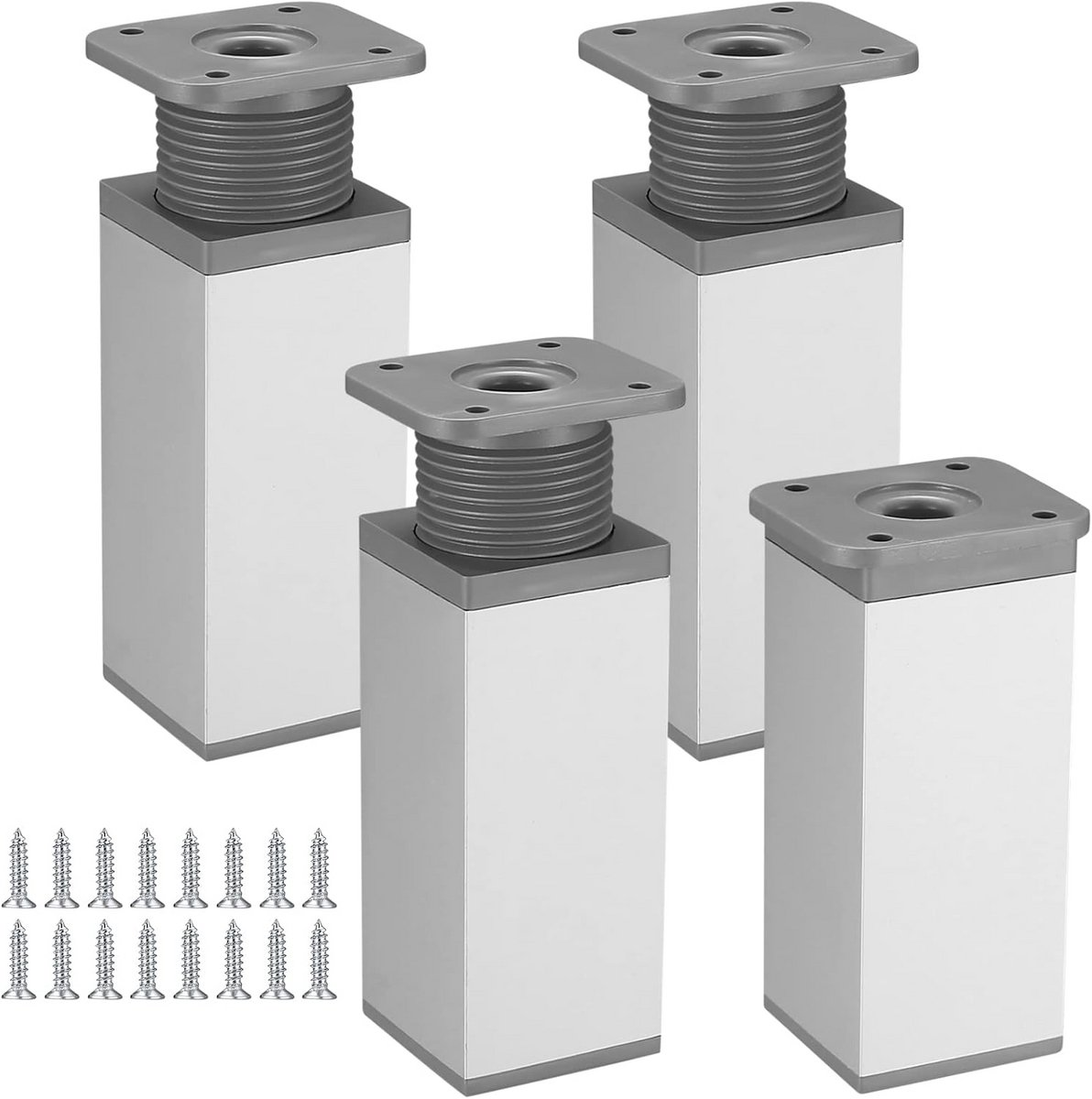Set van 4 Verstelbare Hoekige Meubelpoten voor Kasten en Tafels (Aluminium)