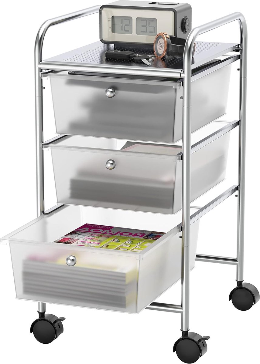 Utility Cart met 3 Laden - Rolling Opslag voor Kunst en Ambachten