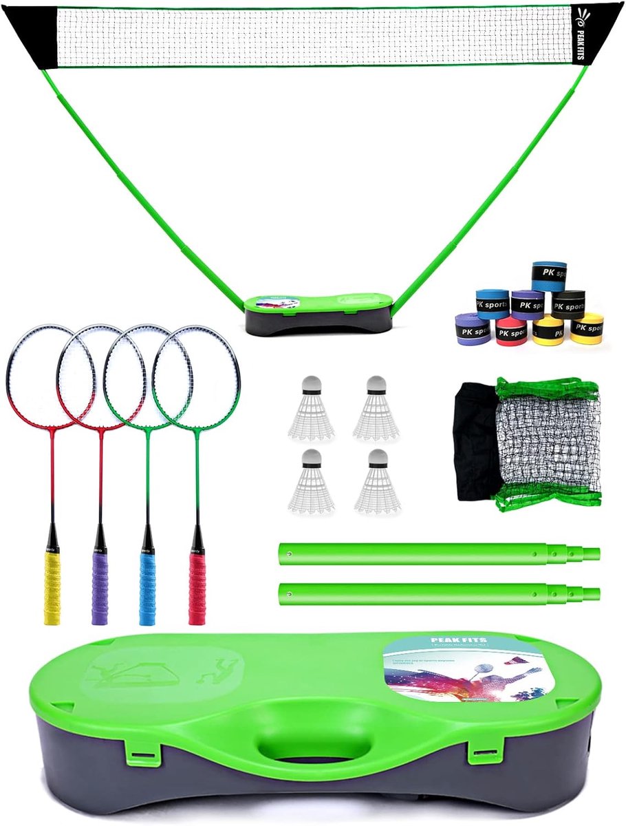 Draagbare Badminton- en Volleybalset met Professionele Rackets voor Het Gezin