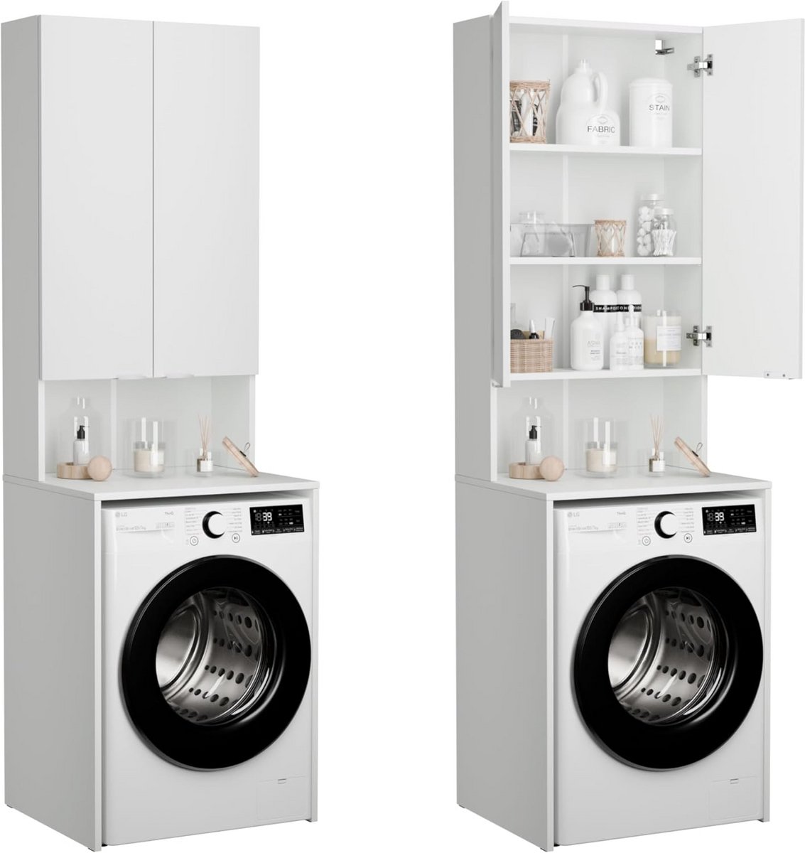 Hoge Kast voor Wasmachine en Wasdroger - Wit - 210 x 65 x 50/25 cm