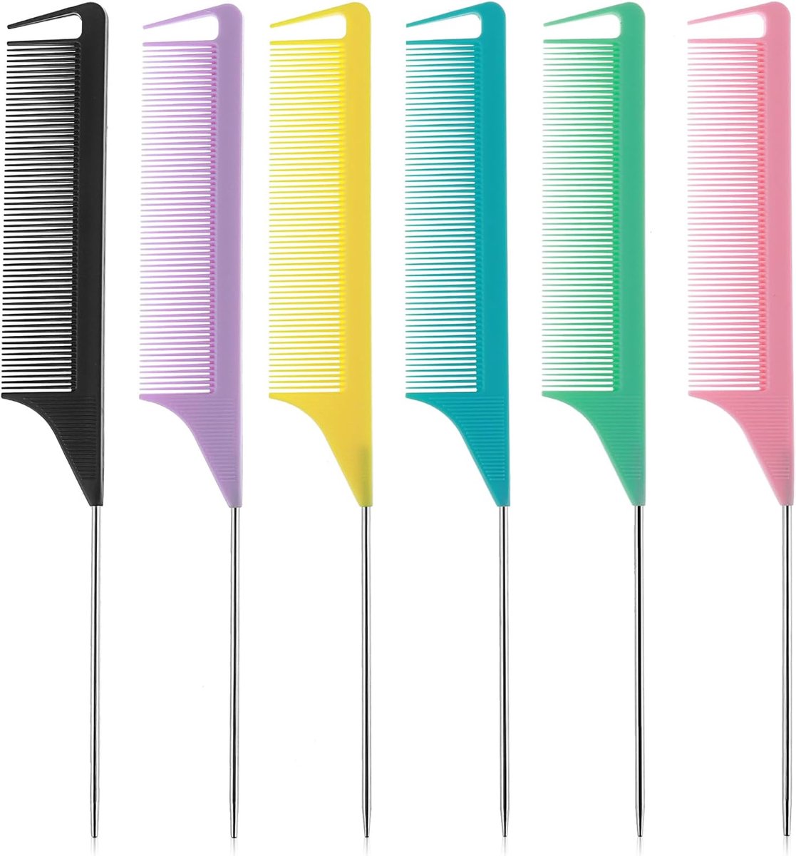 6 stuks Rattenstaartkammen voor haarstyling - Fijne tandafscheidingskammen voor Vlechten en Haarsecties