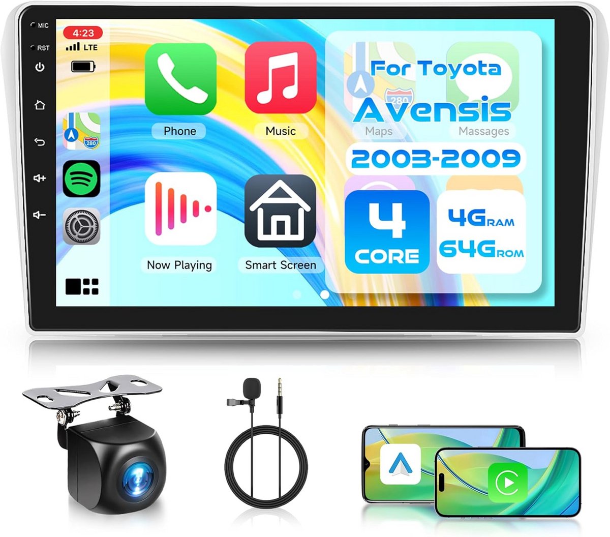 9 Inch Android Autoradio met Draadloze Carplay voor Toyota Avensis (2002-2009) – Navigatie, Bluetooth, FM/RDS en Achteruitrijcamera