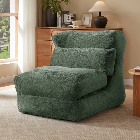 OKWISH Chaise Longue Fauteuil - Omvormbaar Tot Ligstoel - Voor Woonkamer Of Slaapkamer - Schuim - Groen