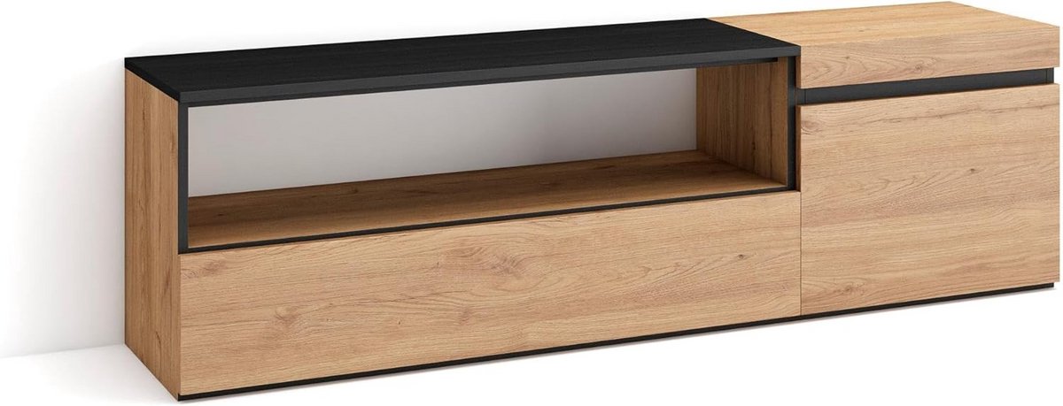 Moderne TV-Meubel Lowboard 150x45x35cm voor TV's tot 65 inch - Eiken/Zwart