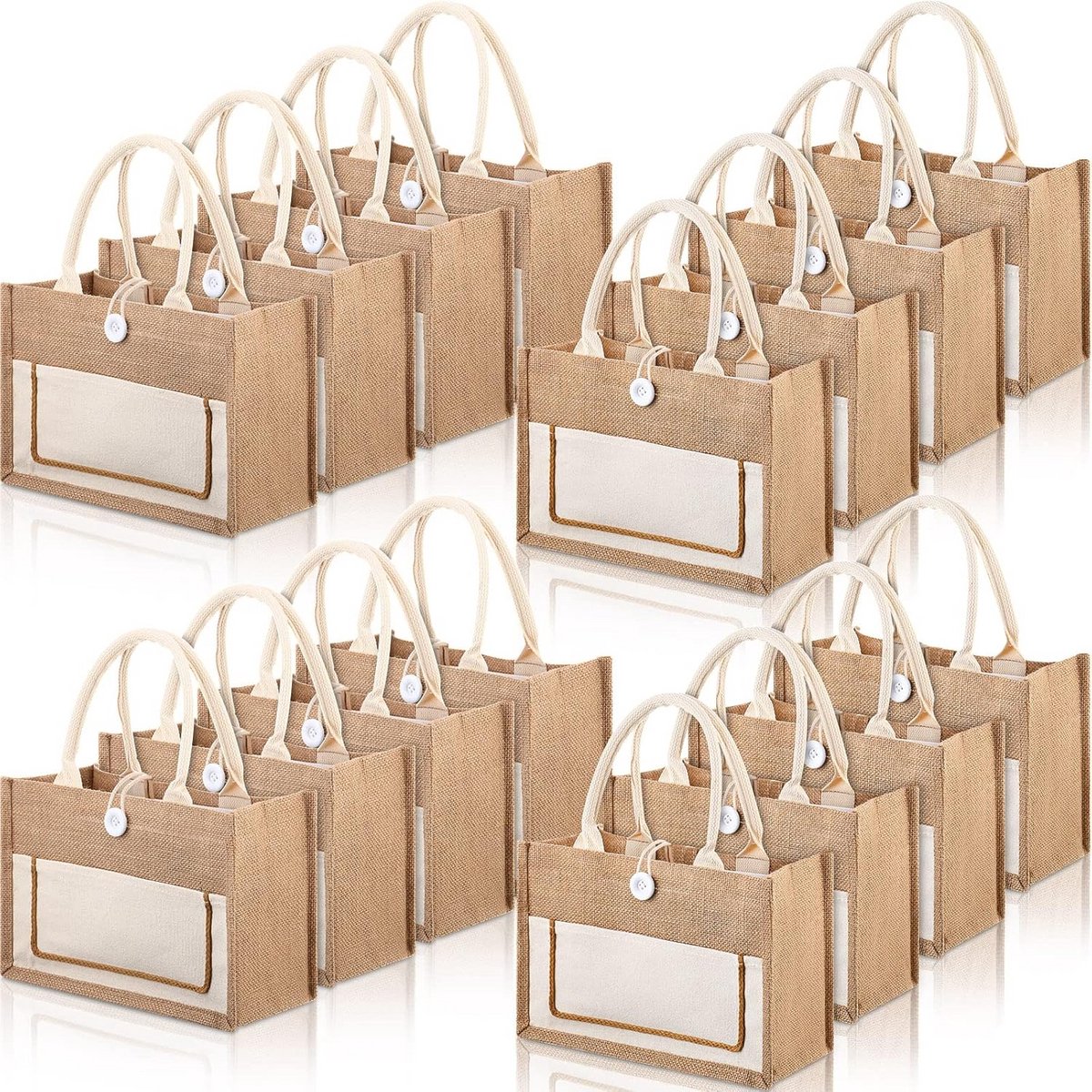 16 stuks herbruikbare jute tassen met handgrepen voor bruiloften en evenementen