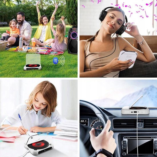CD-speler - Draagbare retro-speler - Draagbare Bluetooth CD-speler - Wit 3 Modi (CD/USB/Bluetooth) - Met LED-scherm & 2000mAh Batterij — afbeelding 5