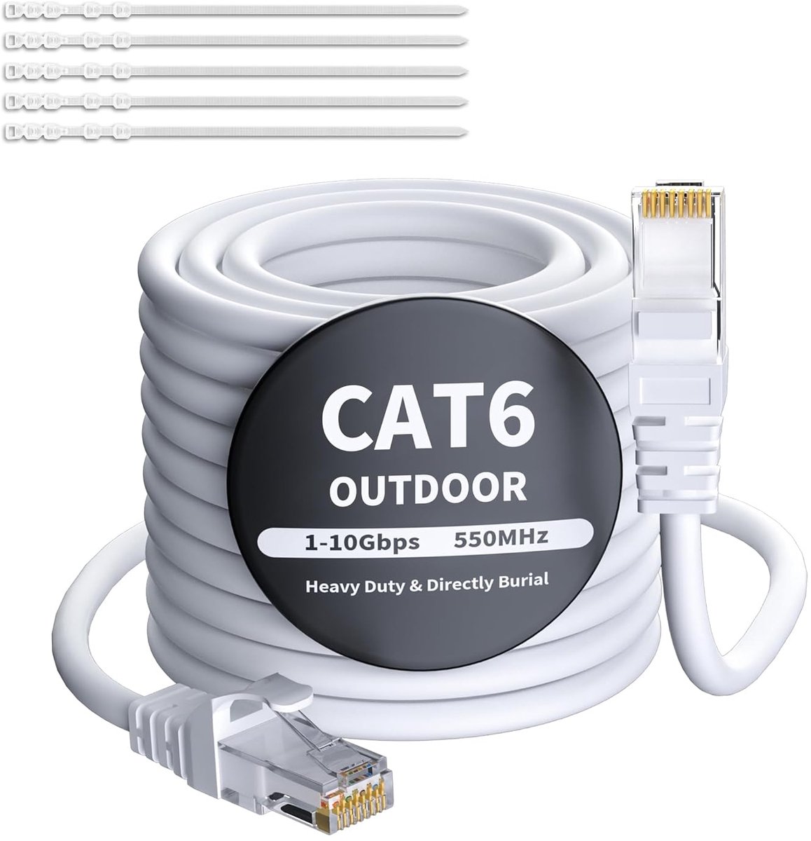 30 Meter Waterdichte CAT 6 Ethernetkabel voor Binnen en Buiten - UTP Gigabit Netwerkkabel voor POE-camera's, Routers en Modems