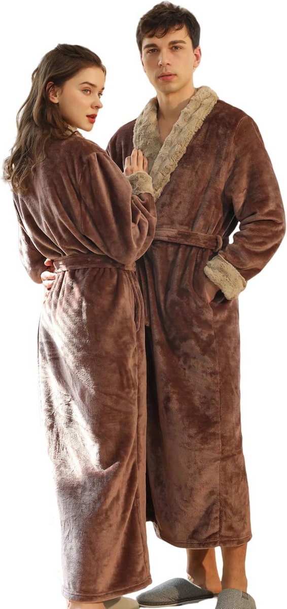 Zachte fleece badjas voor dames en heren - lange, pluche ochtendjas in grote maten