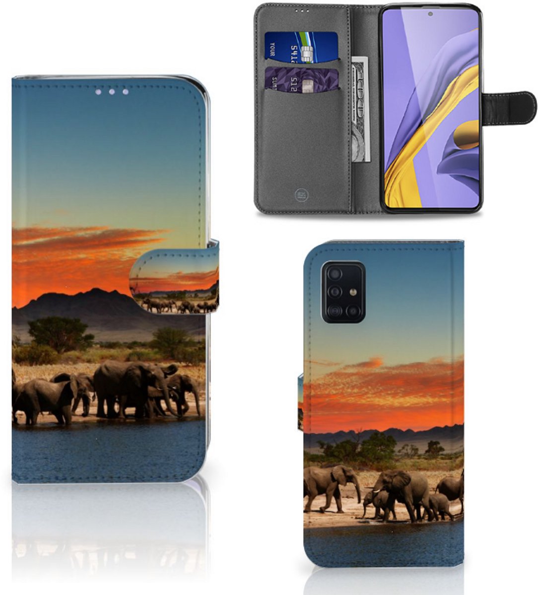 Samsung Galaxy A51 Telefoonhoesje met Pasjes Olifanten