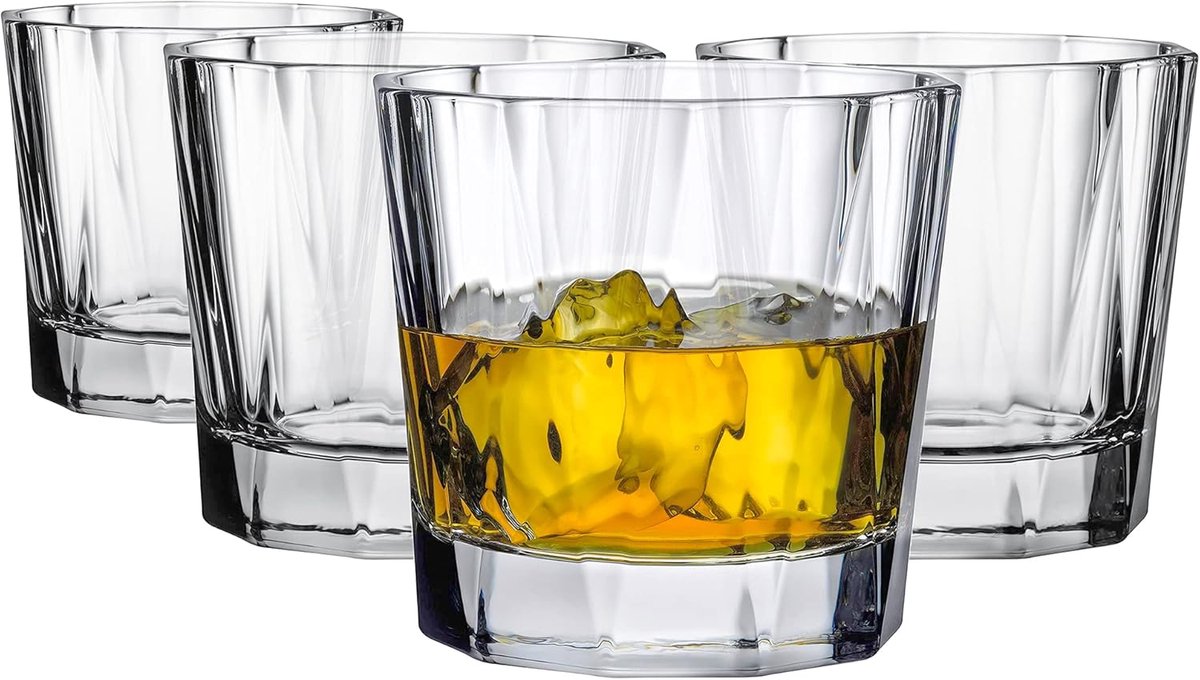 Luxe Set van 4 Whiskyglazen in Loodvrij Kristal met Zware Bodem