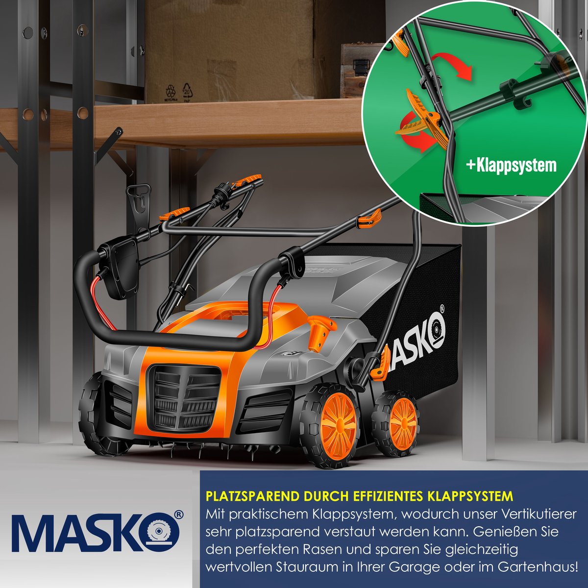 MASKO 1800W verticuteermachine – oranje thumbnail 4