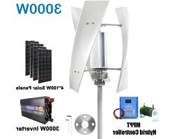 Verticale Windturbine – Windgenerator – Windmolen – Windenergie Generator – 48V Hybride Systeem – 3000W Vermogen – Inclusief MPPT Controller en Zonnepanelen