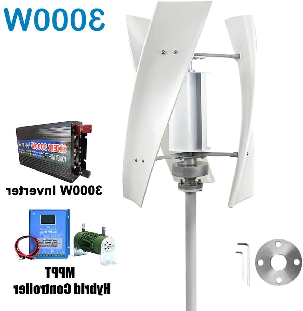 3000W Verticale Windturbine – Windmolen Generator – Alternatieve Energie – Windgenerator – 24V Variant – Stil Werkend – Inclusief MPPT Omvormer