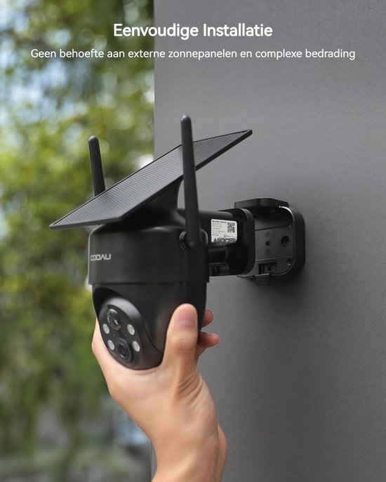 COOAU C5 Beveiligingscamera - Draadloze 2K Beveiligingscamera voor buiten - 360° Gekking - Geïntegreerd zonnepaneel - kleuren-Nachtzicht - Alexa - 3 Stuks - Zwart van COOAU — afbeelding 2