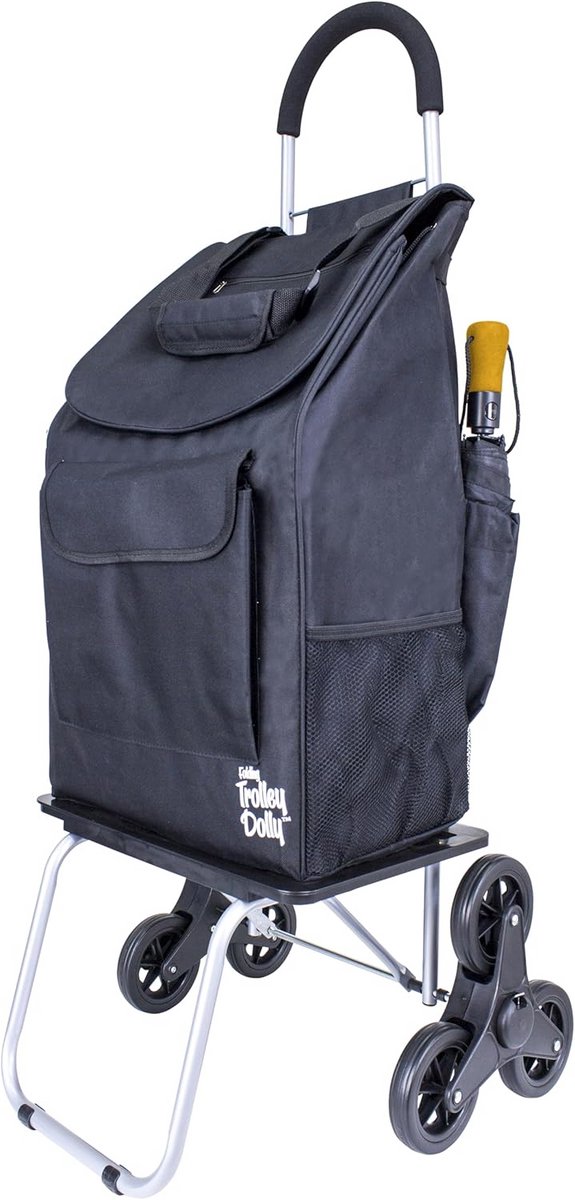 Winkelwagen Polyester Zwart Standaard - Handige Rollende Kar voor Boodschappen