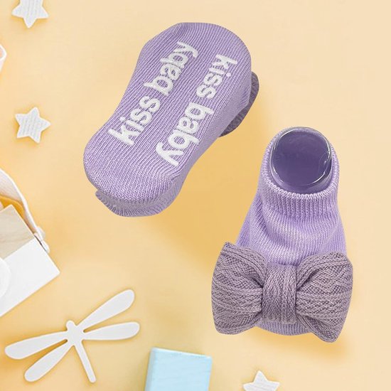 Pasgeboren baby meisjes hoed en gebreide sokken set - zachte warme muts voor 0-12 maanden — afbeelding 4