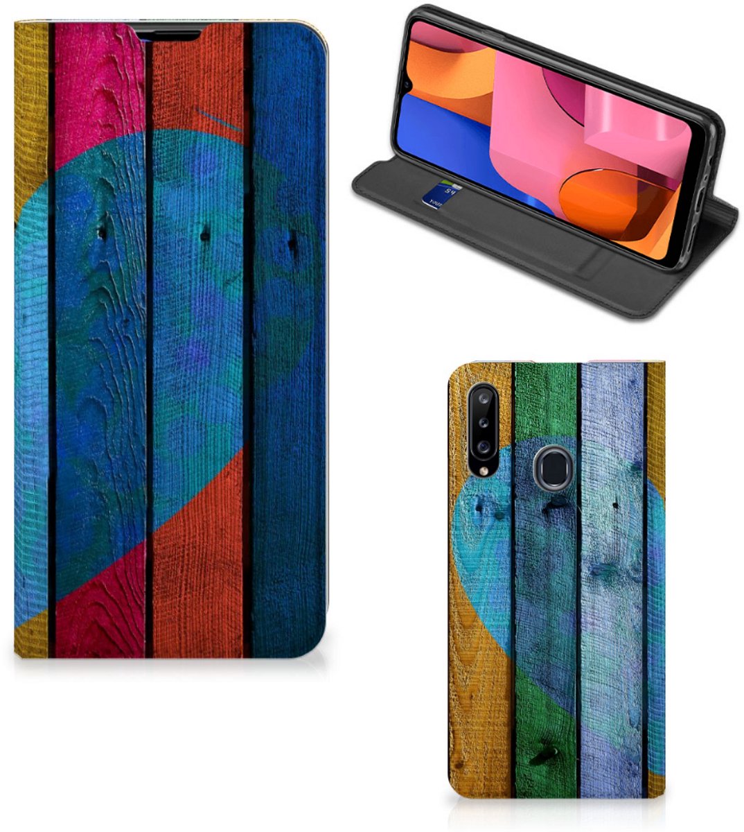 Samsung Galaxy A20s Book Wallet Case Wood Heart - Cadeau voor je Vriend