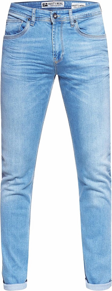 Slim Fit Heren Jeans Broek Lichtblauw Used Stretch Vrijetijdsbroek