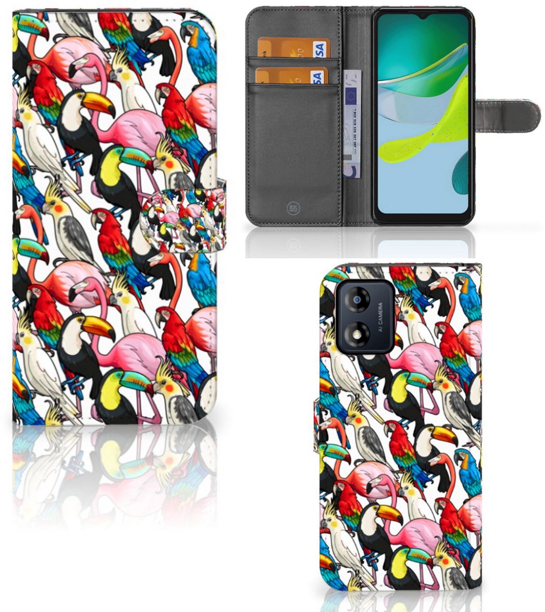 Motorola Moto E13 4G Telefoonhoesje met Pasjes Birds