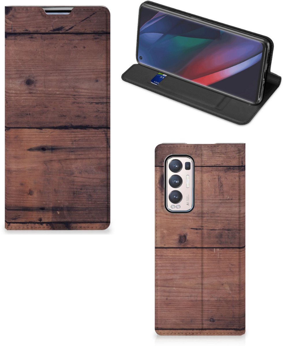 OPPO Find X3 Neo Book Wallet Case Old Wood