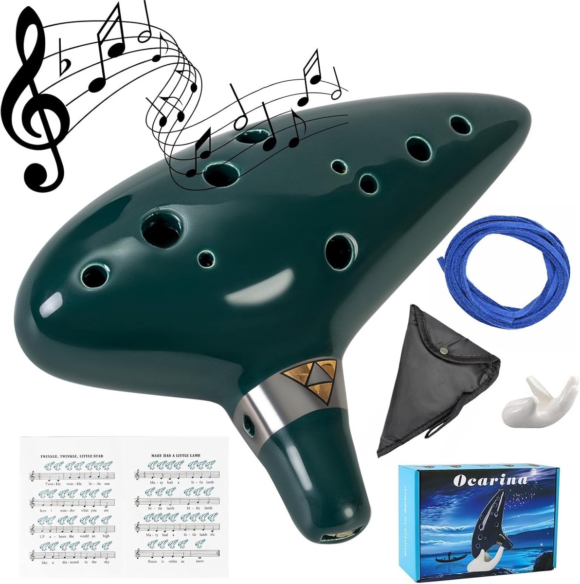 12 Tones Alto C Ocarina met Song Book en Display Stand - Donkergroen