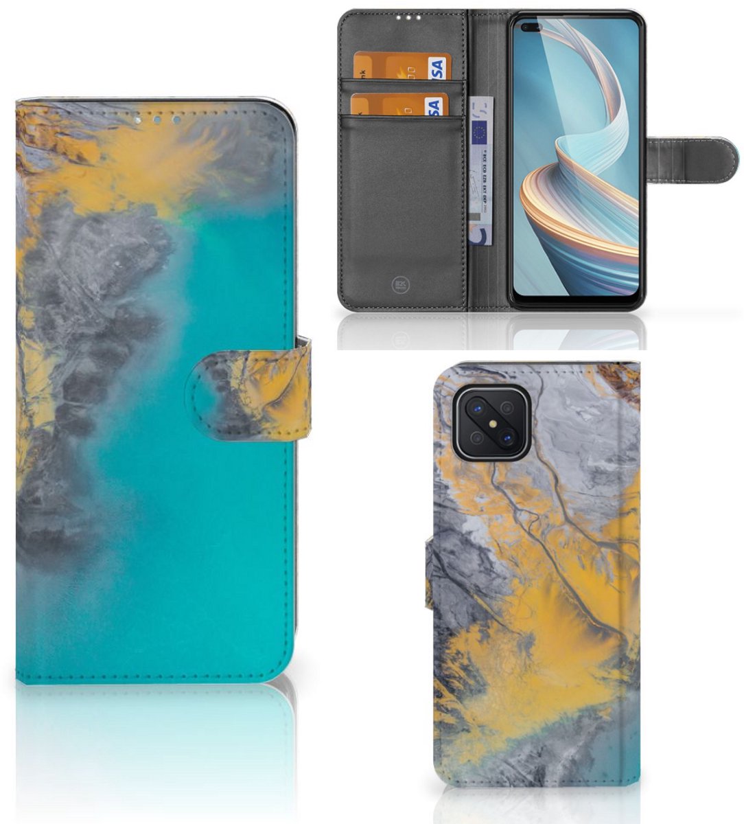 OPPO Reno4 Z Bookcase Marble Blue Gold