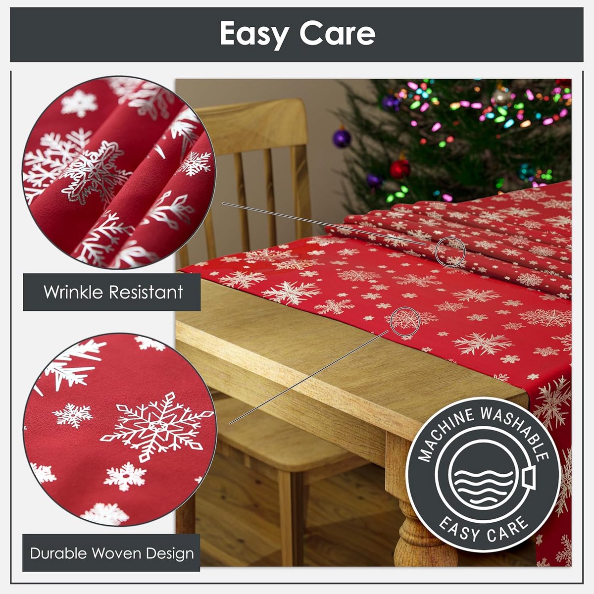 Rood Tafelkleed met Sneeuwvlok Design - 160 cm Rond voor Kerstmis