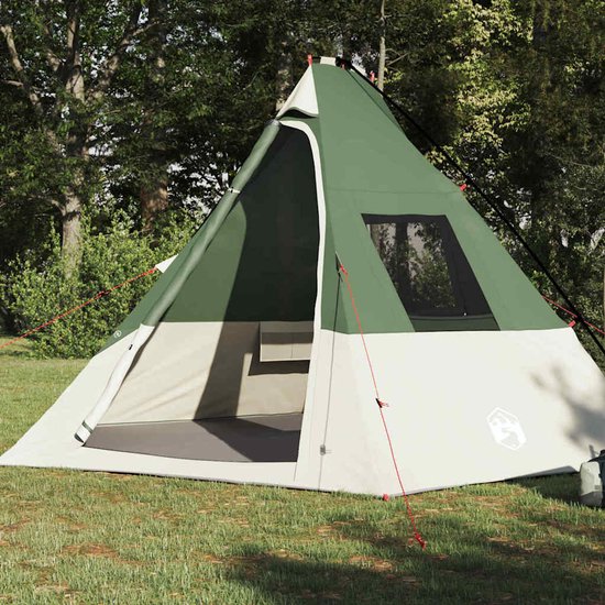 vidaXL - Tipi - Tent - met - dak - met - opslag - Groen - 383 - x - 338 - x - 217 - cm - taft van Merkloos — afbeelding 4