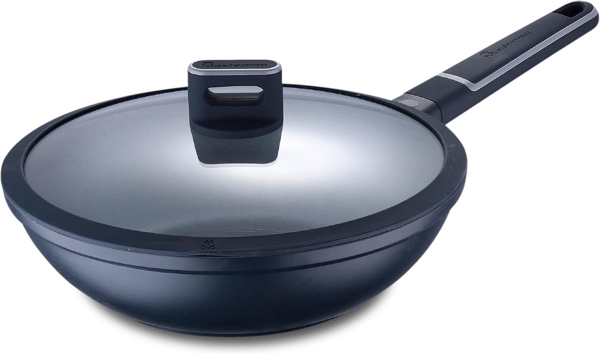 Kookwok 28 cm met Glazen Deksel – Gietaluminium, Ergonomisch Ontwerp, Geschikt voor Inductie