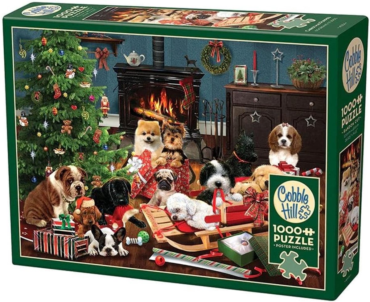 1000 Stukken Puzzel - Kerst Puppies met Referentieposter