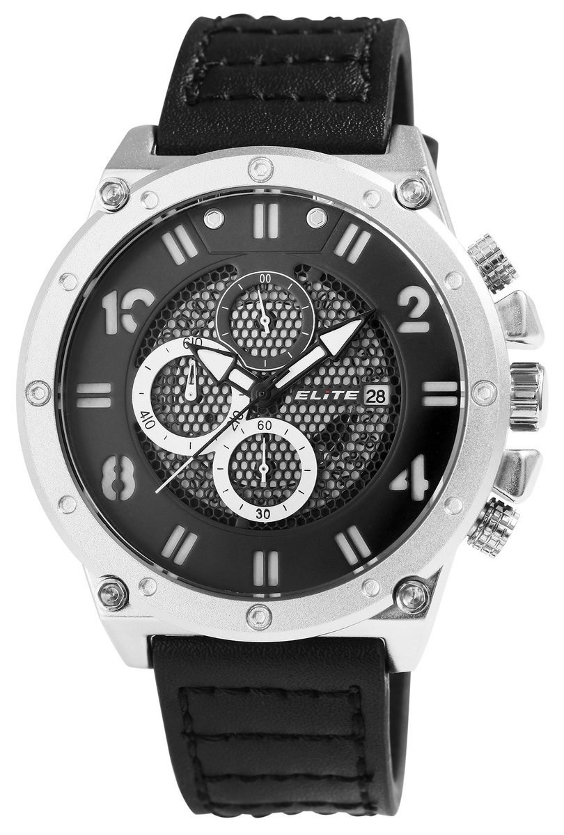 Elite Herenhorloge van echt leer 2900219 ELITE heren chronograaf met echte leren band