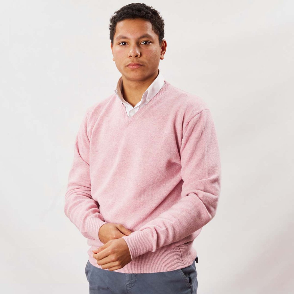 Osborne Knitwear Trui met V hals - Sweater heren in Lamswol - Pullover Heren - Pink Haze - L